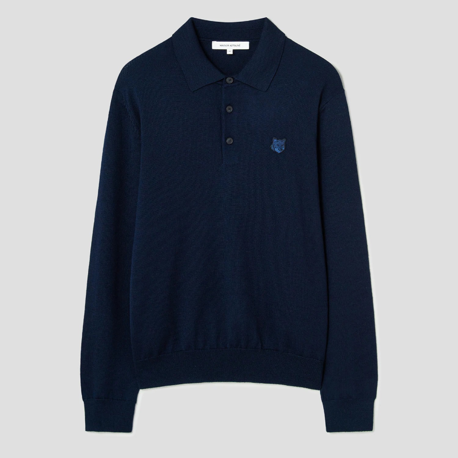 Maison Kitsune Men Tonal Fox Head Patch Polo Jumper - Ink Blue