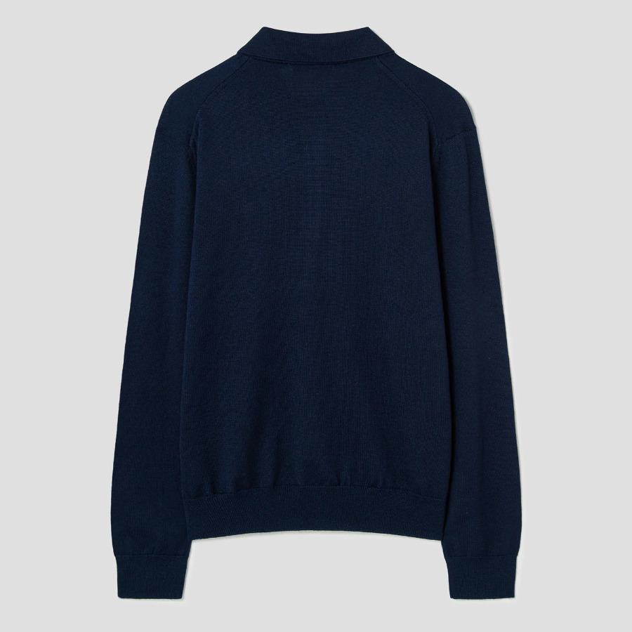 Maison Kitsune Men Tonal Fox Head Patch Polo Jumper - Ink Blue