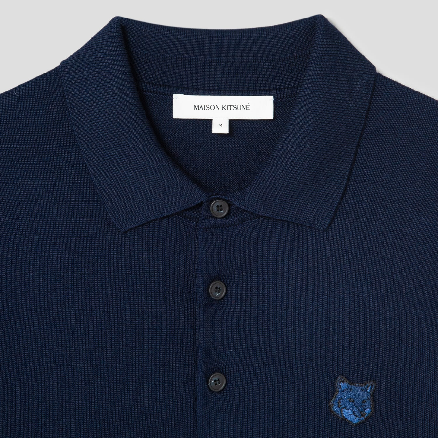 Maison Kitsune Men Tonal Fox Head Patch Polo Jumper - Ink Blue