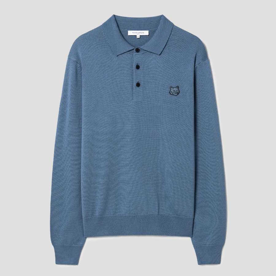 Maison Kitsune Men Bold Fox Head Patch Polo Jumper - Breton Blue