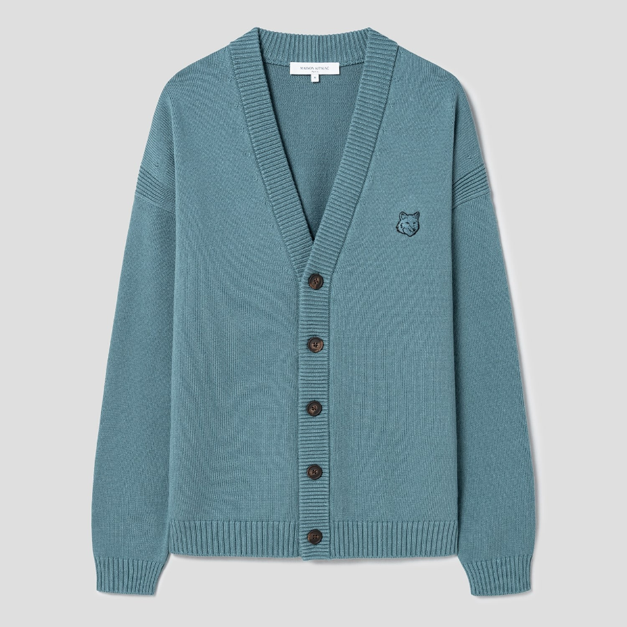 Maison Kitsune Men Bold Fox Head Patch Comfort Cardigan - Soft Teal