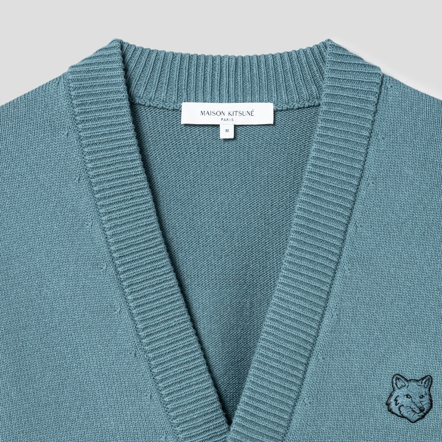 Maison Kitsune Men Bold Fox Head Patch Comfort Cardigan - Soft Teal