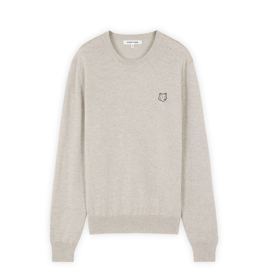 Maison Kitsune Men Tonal Fox Head Patch Regular Jumper - Light Grey Melange