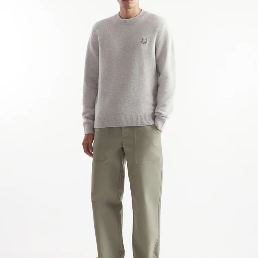 Maison Kitsune Men Tonal Fox Head Patch Regular Jumper - Light Grey Melange