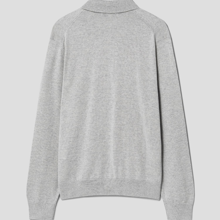 Maison Kitsune Men Bold Fox Head Patch Polo Jumper - Light Grey Melange