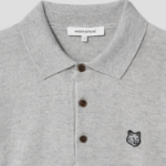 Maison Kitsune Men Bold Fox Head Patch Polo Jumper - Light Grey Melange
