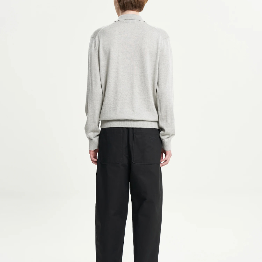 Maison Kitsune Men Bold Fox Head Patch Polo Jumper - Light Grey Melange