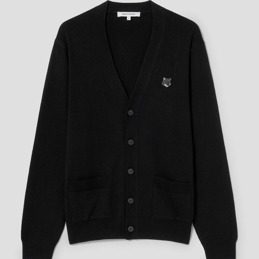 Maison Kitsune Men Tonal Fox Head Patch Regular Cardigan - Black