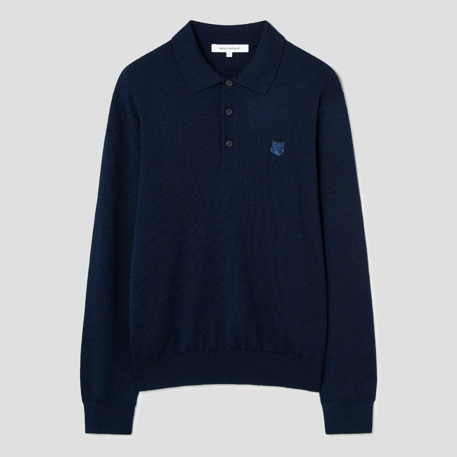 Maison Kitsune Men Tonal Fox Head Patch Polo Jumper - Ink Blue