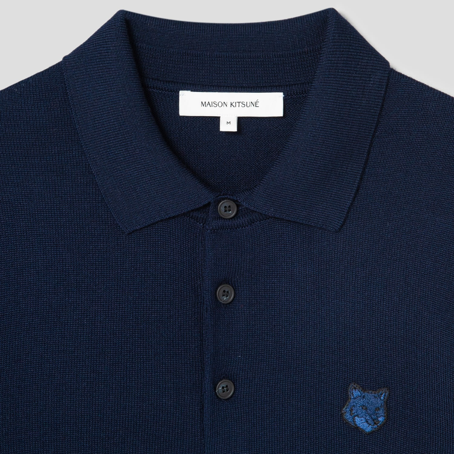 Maison Kitsune Men Tonal Fox Head Patch Polo Jumper - Ink Blue
