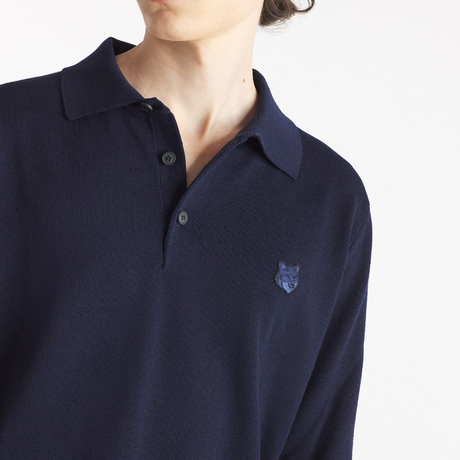 Maison Kitsune Men Tonal Fox Head Patch Polo Jumper - Ink Blue