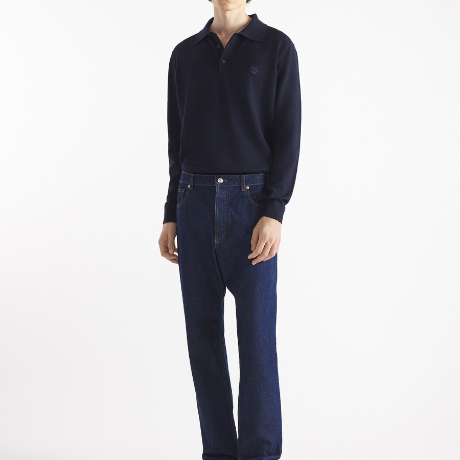 Maison Kitsune Men Tonal Fox Head Patch Polo Jumper - Ink Blue