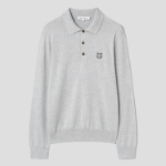 Maison Kitsune Men Tonal Fox Head Patch Polo Jumper - Light Grey Melange