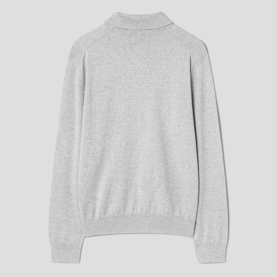 Maison Kitsune Men Tonal Fox Head Patch Polo Jumper - Light Grey Melange