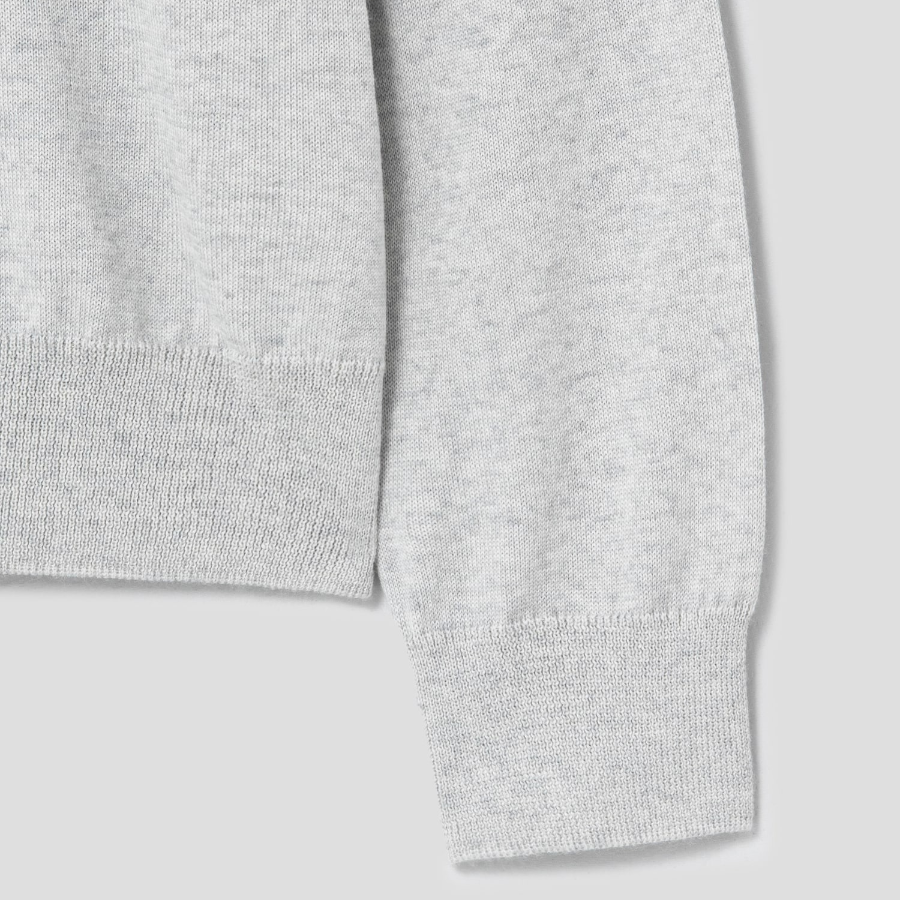 Maison Kitsune Men Tonal Fox Head Patch Polo Jumper - Light Grey Melange