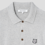 Maison Kitsune Men Tonal Fox Head Patch Polo Jumper - Light Grey Melange