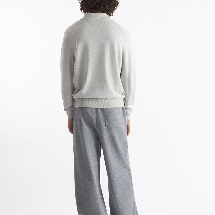 Maison Kitsune Men Tonal Fox Head Patch Polo Jumper - Light Grey Melange