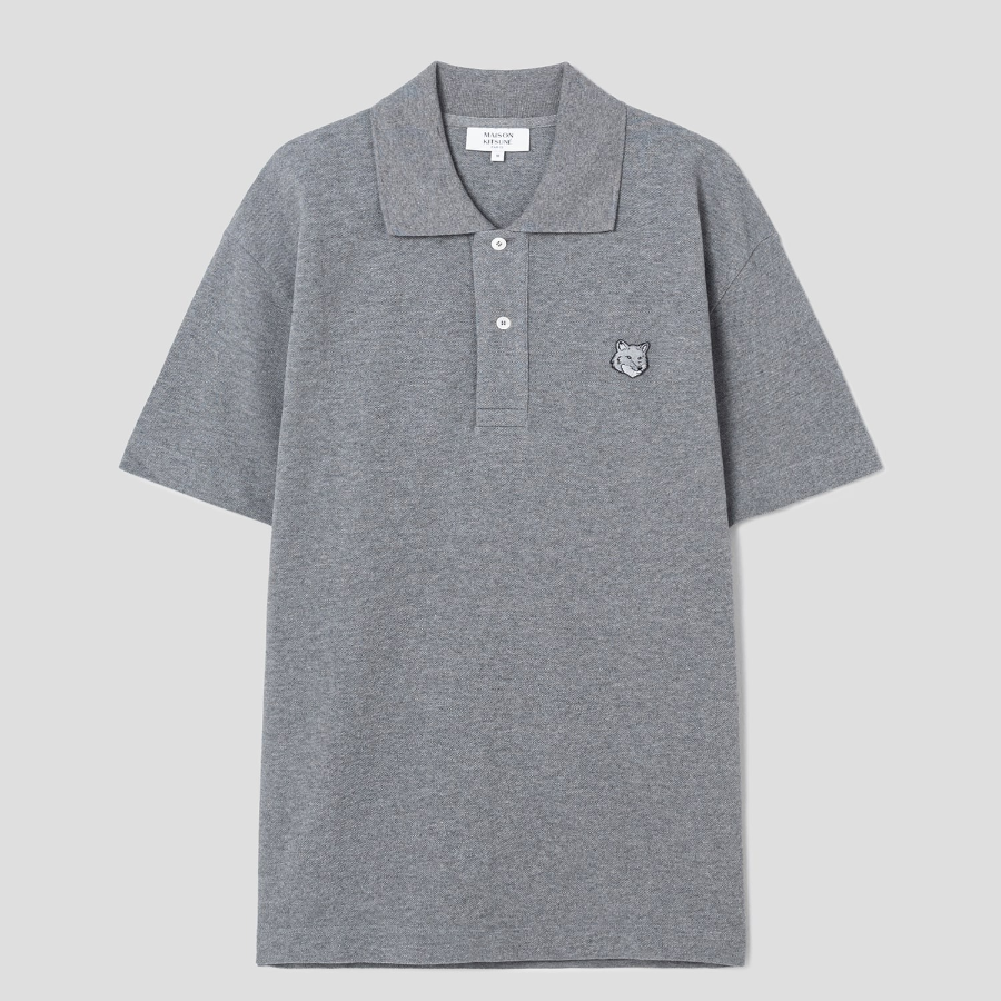 Maison Kitsune Men Bold Fox Head Patch Comfort Polo - Medium Grey Melange