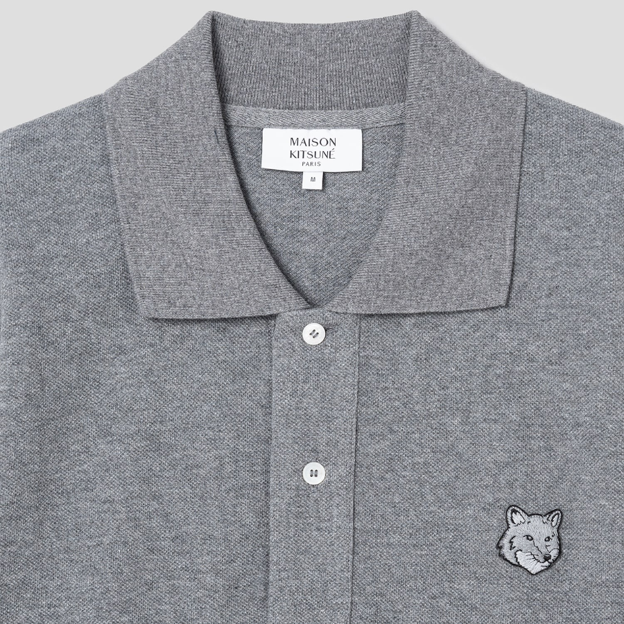 Maison Kitsune Men Bold Fox Head Patch Comfort Polo - Medium Grey Melange