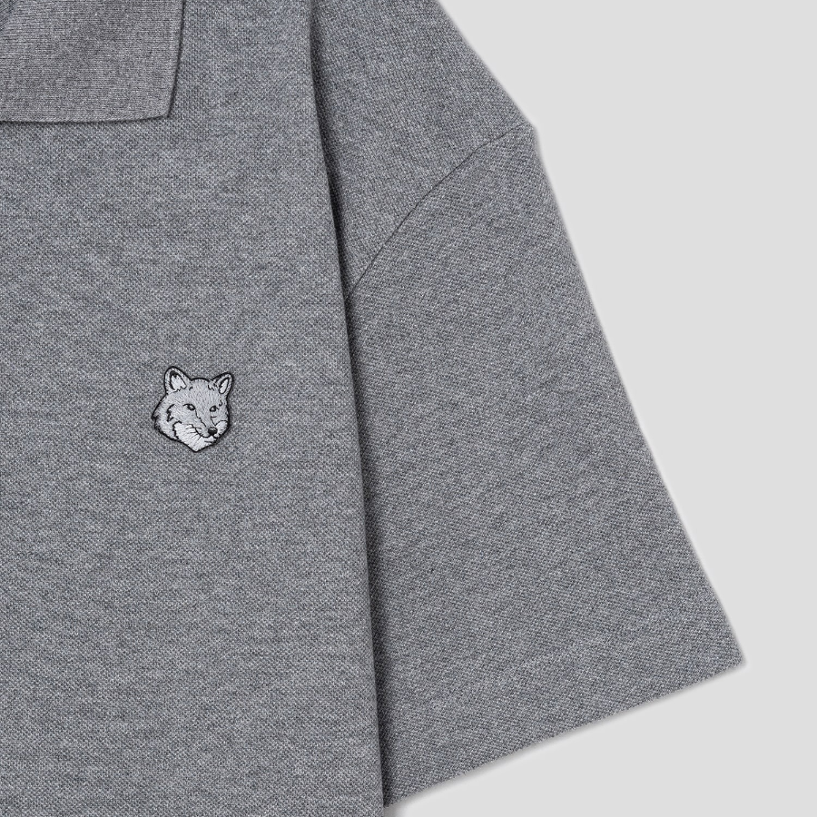 Maison Kitsune Men Bold Fox Head Patch Comfort Polo - Medium Grey Melange
