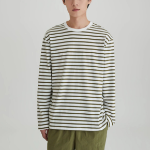 JAJU Men’s Striped Cotton Long Sleeve T-Shirt – Olive/White
