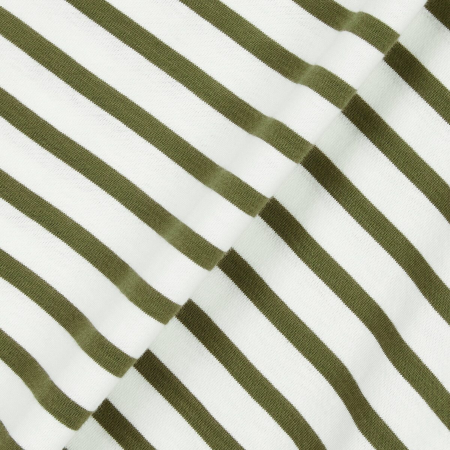 JAJU Men’s Striped Cotton Long Sleeve T-Shirt – Olive/White