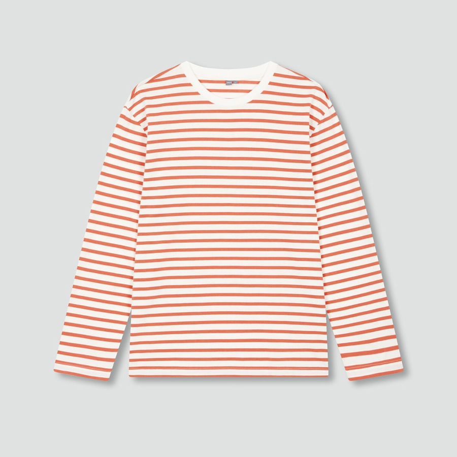 JAJU Men’s Smart Cotton Long Sleeve T-Shirt – Light Orange Striped