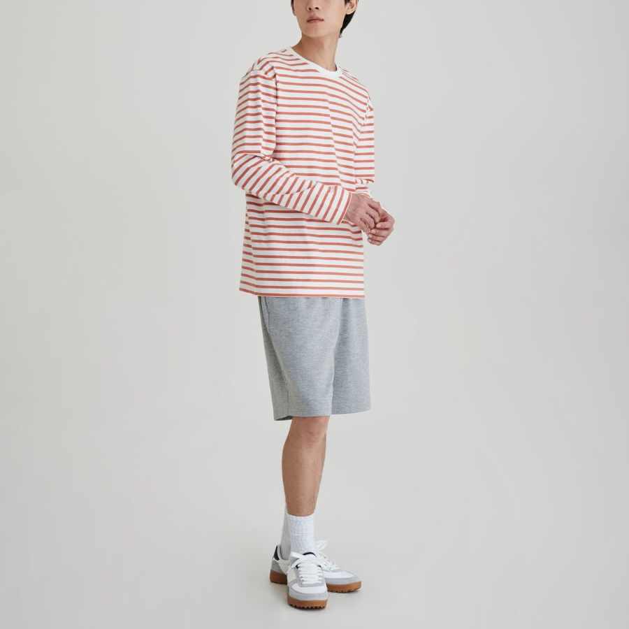 JAJU Men’s Smart Cotton Long Sleeve T-Shirt – Light Orange Striped