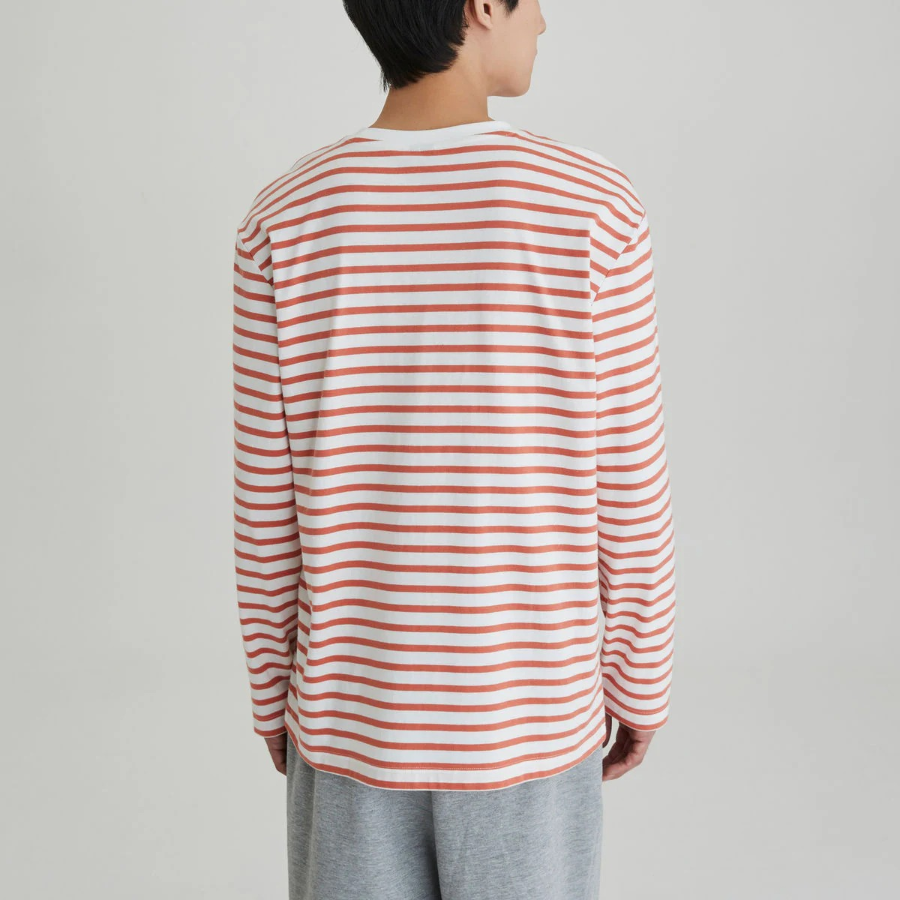 JAJU Men’s Smart Cotton Long Sleeve T-Shirt – Light Orange Striped