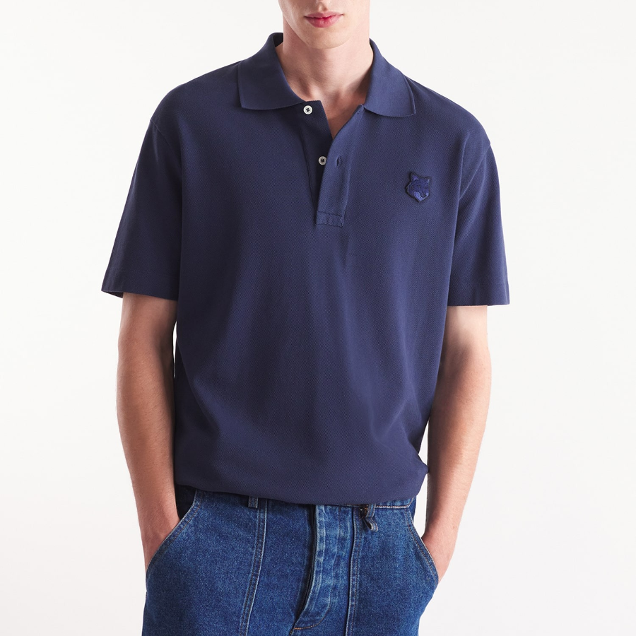 Maison Kitsune Men Bold Fox Head Patch Comfort Polo - Ink Blue