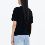 8 seconds Linen Blend Round Neck Short Sleeve Cardigan — Black