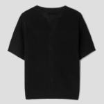 8 seconds Linen Blend Round Neck Short Sleeve Cardigan — Black