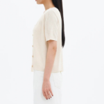 8 seconds Linen Blend Round Neck Short Sleeve Cardigan — Ivory