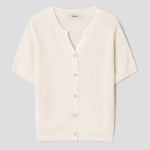 8 seconds Linen Blend Round Neck Short Sleeve Cardigan — Ivory