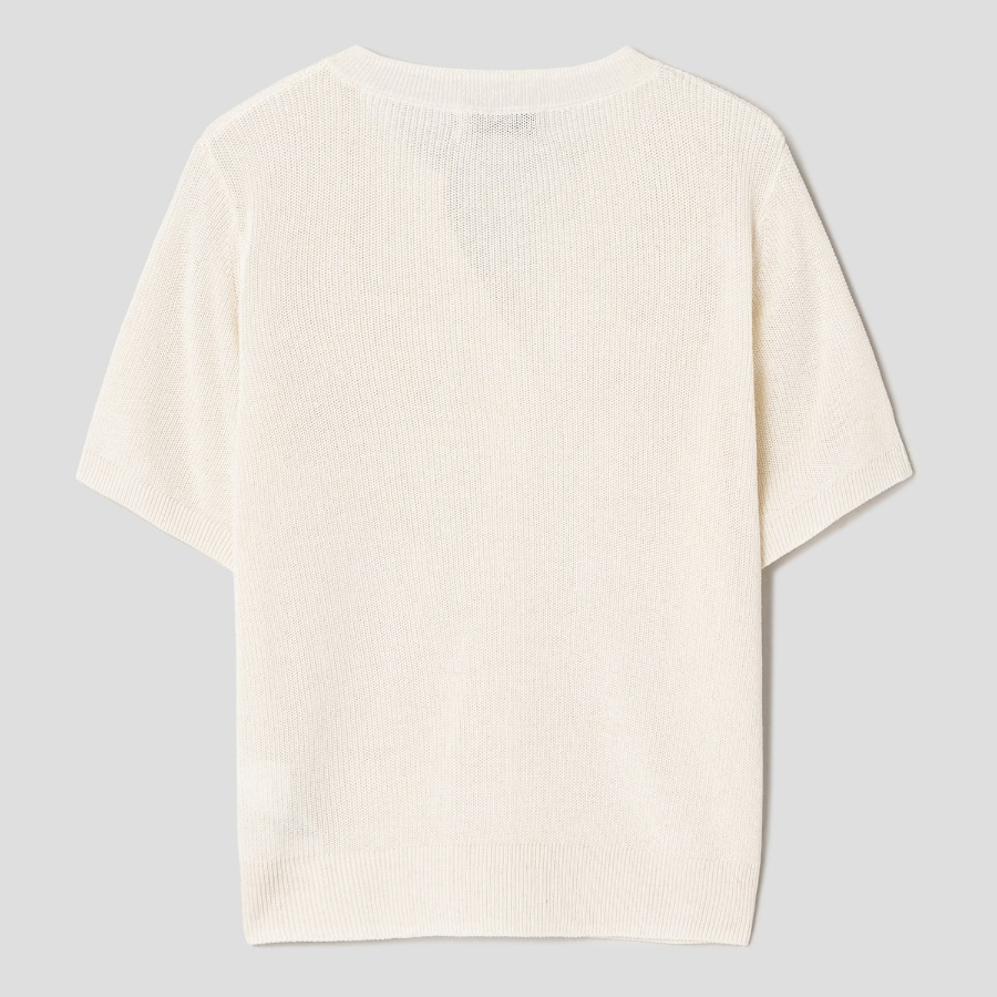 8 seconds Linen Blend Round Neck Short Sleeve Cardigan — Ivory