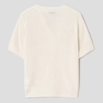 8 seconds Linen Blend Round Neck Short Sleeve Cardigan — Ivory