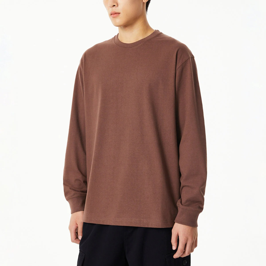 JAJU Unisex Casual Long Sleeve T-Shirt – Brown