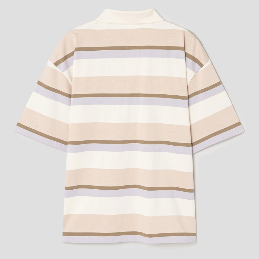 Maison Kitsune Men Striped Ss Oversize Polo - Soft Mauve/Cardamone