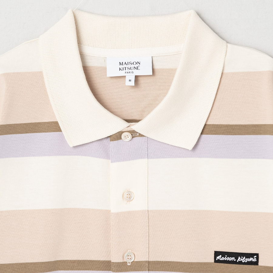 Maison Kitsune Men Striped Ss Oversize Polo - Soft Mauve/Cardamone