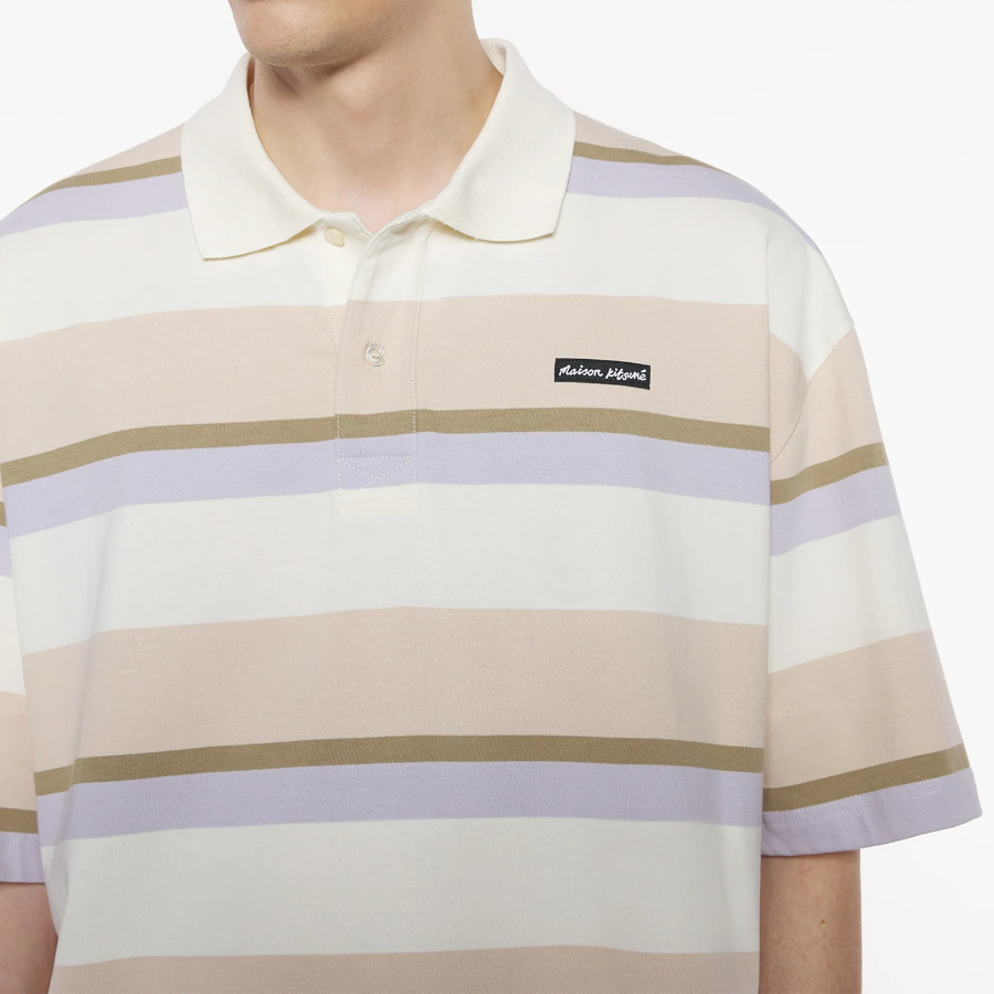 Maison Kitsune Men Striped Ss Oversize Polo - Soft Mauve/Cardamone