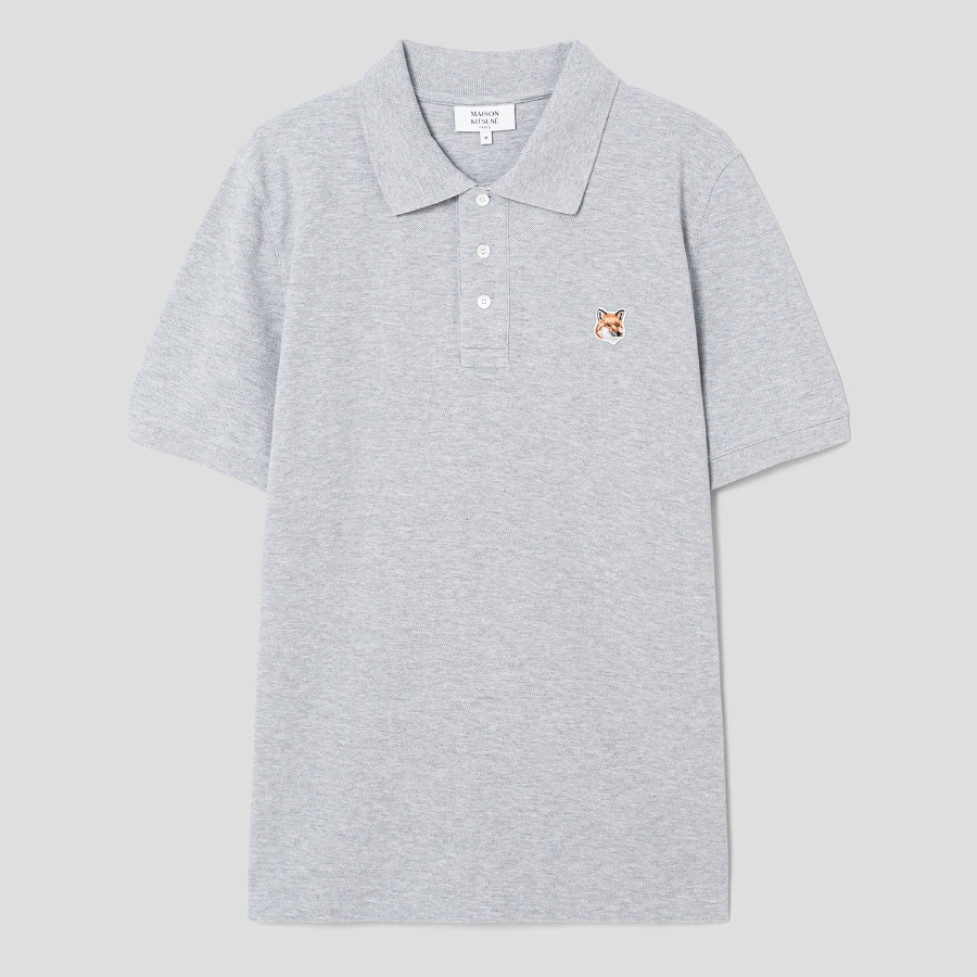 Maison Kitsune Men Fox Head Patch Regular Polo - Light Grey Melange