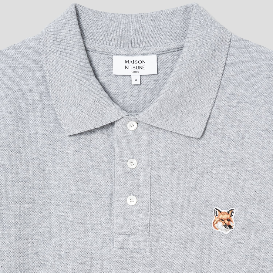 Maison Kitsune Men Fox Head Patch Regular Polo - Light Grey Melange