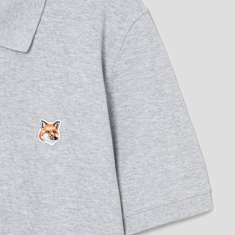 Maison Kitsune Men Fox Head Patch Regular Polo - Light Grey Melange