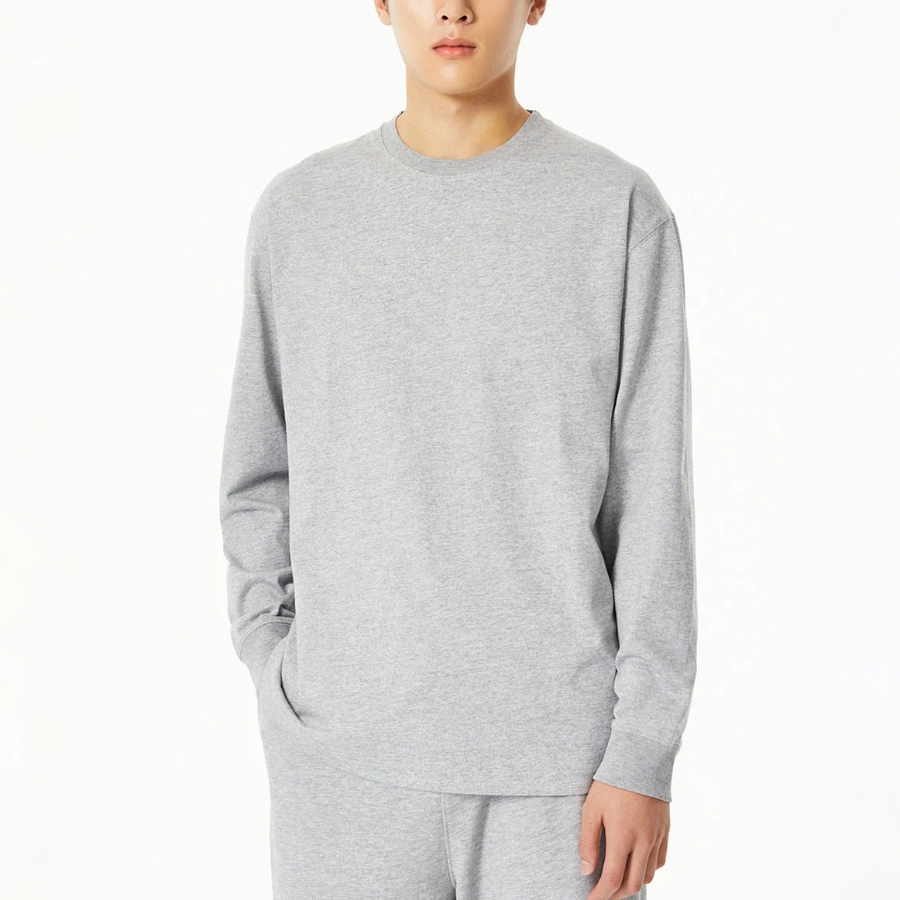 JAJU Unisex Casual Long Sleeve T-Shirt – Melange Grey