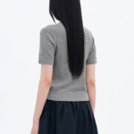 8 seconds Text Embroidery Cable Short Sleeve Pullover — Light Grey