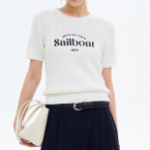 8 seconds Text Embroidery Cable Short Sleeve Pullover — White