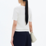 8 seconds Text Embroidery Cable Short Sleeve Pullover — White