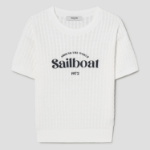 8 seconds Text Embroidery Cable Short Sleeve Pullover — White