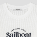 8 seconds Text Embroidery Cable Short Sleeve Pullover — White