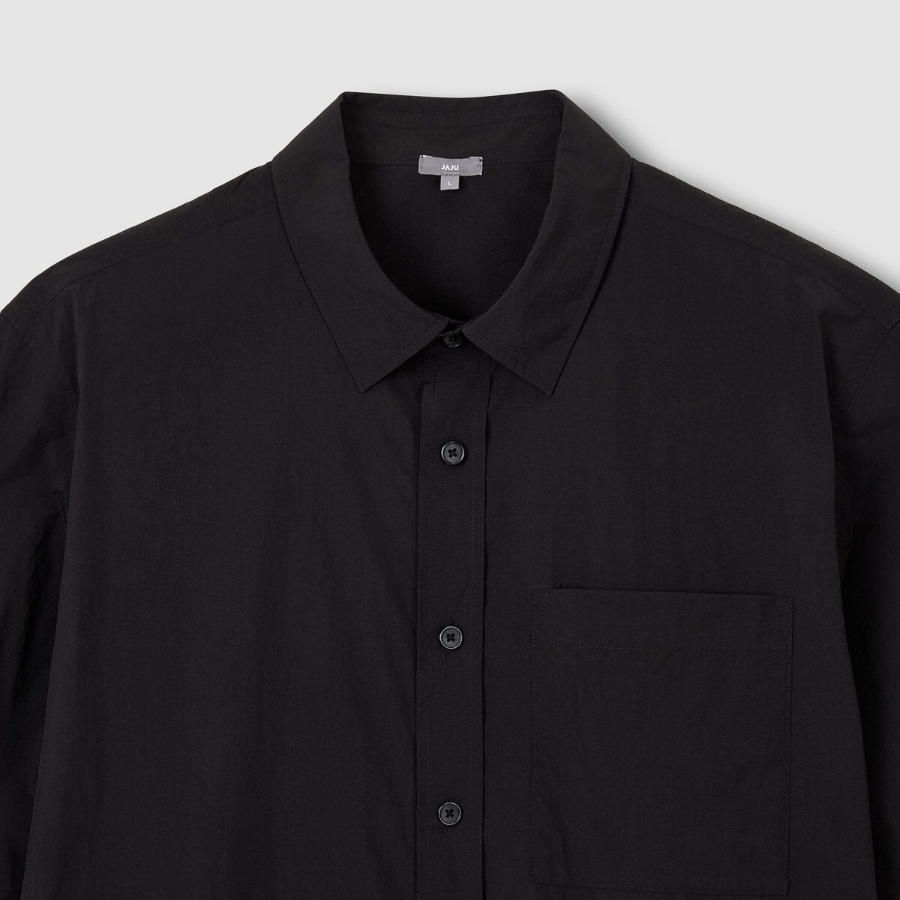 JAJU Men’s Textured Loose Fit Short Sleeve Shirt – Black